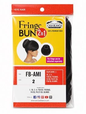 Fringe Bun 2 in 1 Hair Piece Casa Blanca FB-AMI Color 2 Black New Sealed